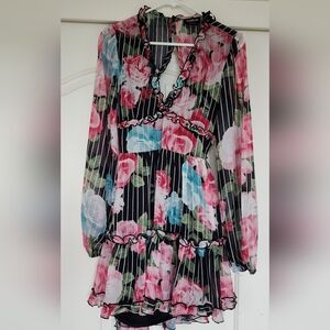 bebe-  Floral Long Sleeve Dress - Pink, Blue, Black- Size Small